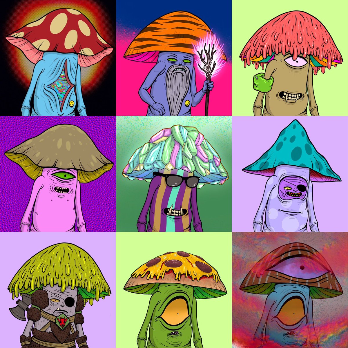 All my @ShroomFolkNFT I’ve been slowly accumulating since the beginning! 💜🍄💜🍄💜🍄 #trippyart #shrooms #lurkarmy