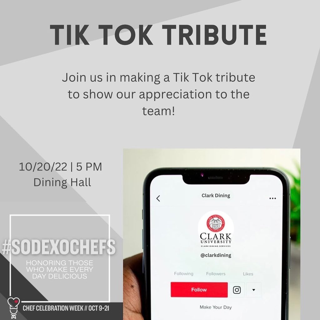 ClarkDining's tweet photo. Let’s honor our chefs on campus who makes everyday food not only delicious but also homely!
Hoping to see you’ll on 18th, 19th & 20th of October at the Dining Hall!
#chefweek https://t.co/vJLps7O6bm