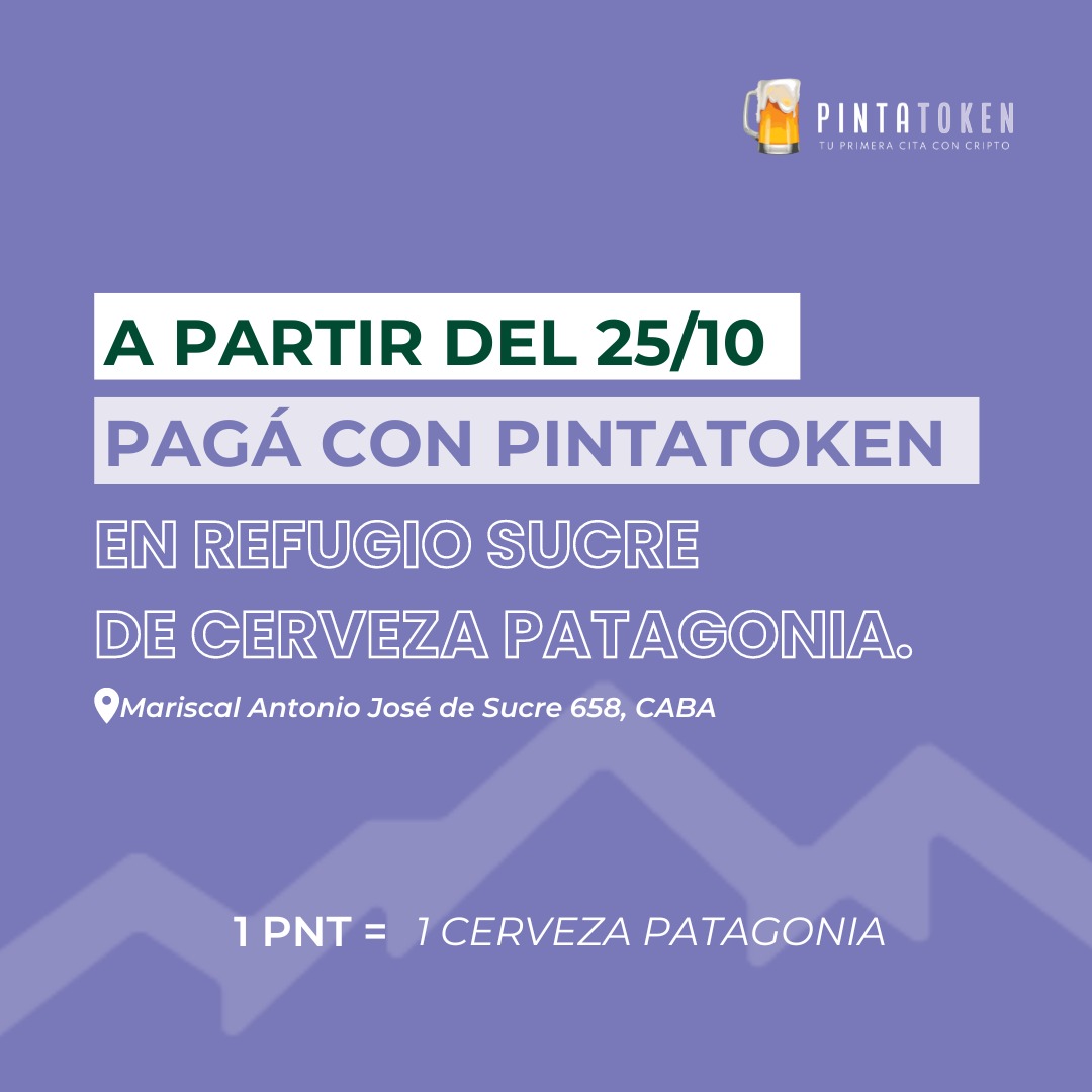 satswars_Arg's tweet photo. Queremos contarles la novedad que todos estábamos esperando!🚀

A partir del 25/10 vas a poder pagar con PintaToken🍺, nada mas y nada menos, que en Refugio Sucre de Cerveza Patagonia!

1PNT=1Cerveza Patagonia🍻

Esto es gracias a toda la comunidad que nos acompaña día a día💜💛 https://t.co/GI2wDhzPhr