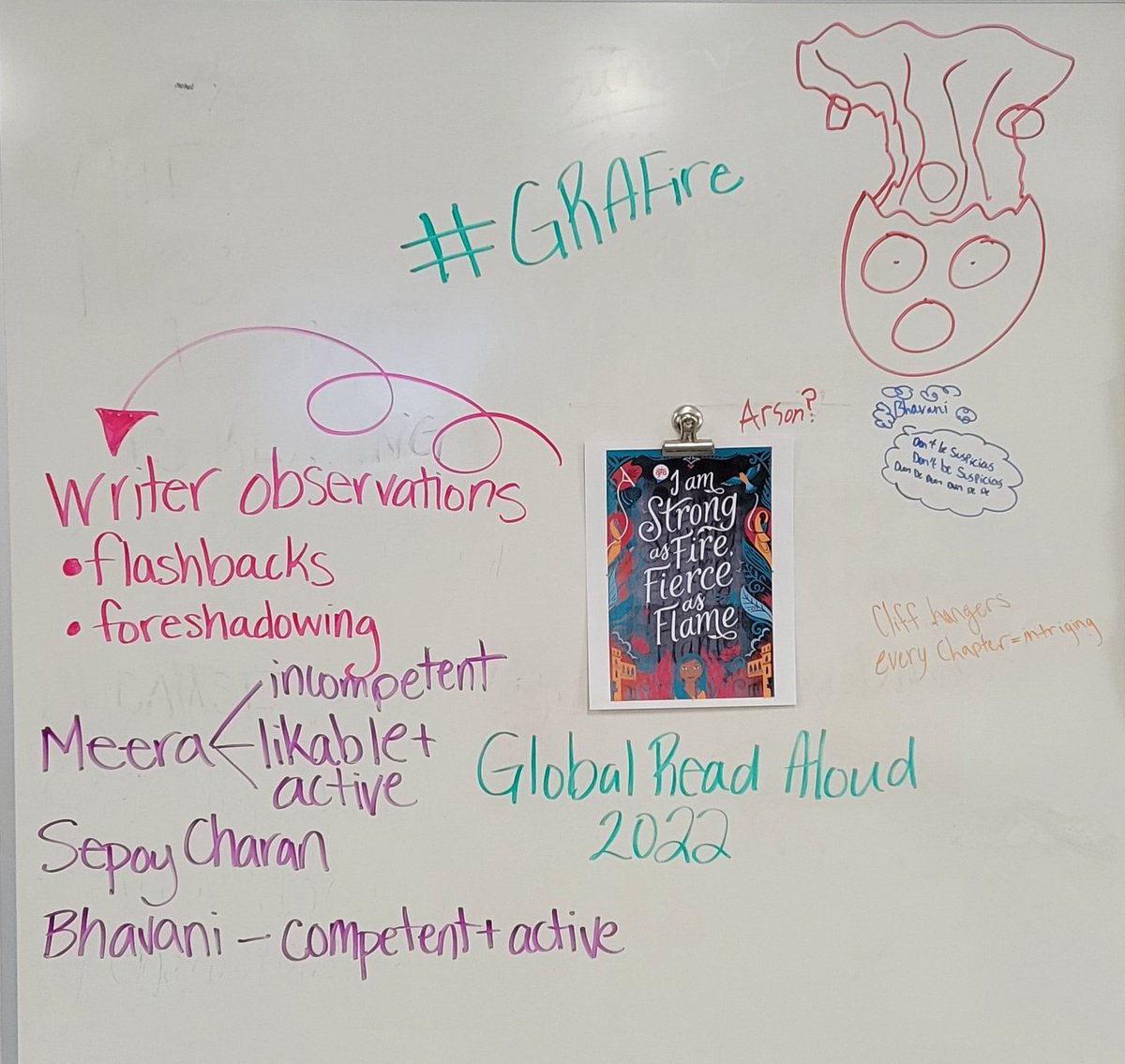 sharingengteach's tweet photo. Our first time participating in the #GRA22 and my #creativewriting #students are observing the craft while engaging in the story. We've started a thought board to keep our group observations of #GRAFire. Here's our progress in 2 weeks! #writecreativeRHS https://t.co/8AY8rzZoa3