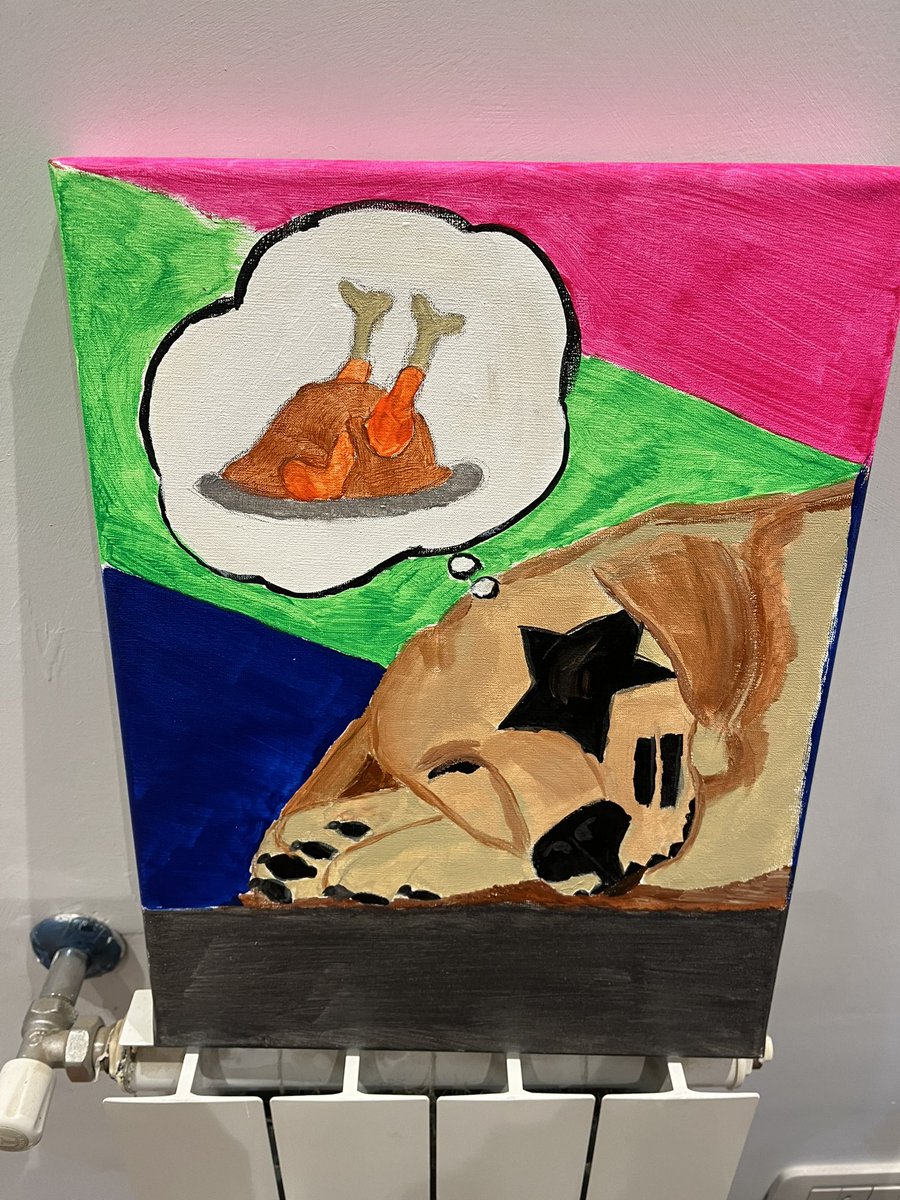 Bianchove's tweet photo. Nuestro regalo del día de la madre fue una sesión de pintura con ella el sábado a la noche. La consigna era pintar a mi perro. Lo más divertido que hicimos https://t.co/uoYoOhcp0b