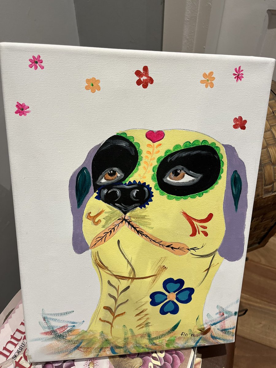 Bianchove's tweet photo. Nuestro regalo del día de la madre fue una sesión de pintura con ella el sábado a la noche. La consigna era pintar a mi perro. Lo más divertido que hicimos https://t.co/uoYoOhcp0b