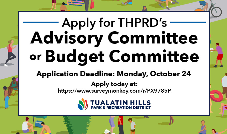 Does providing helpful guidance about THPRD's long-term planning efforts or budget sound like you? There's one week left to submit your applications! Read about our advisory committees (buff.ly/3BZkbo2) or budget committee (buff.ly/3ol0j8O) and apply today.