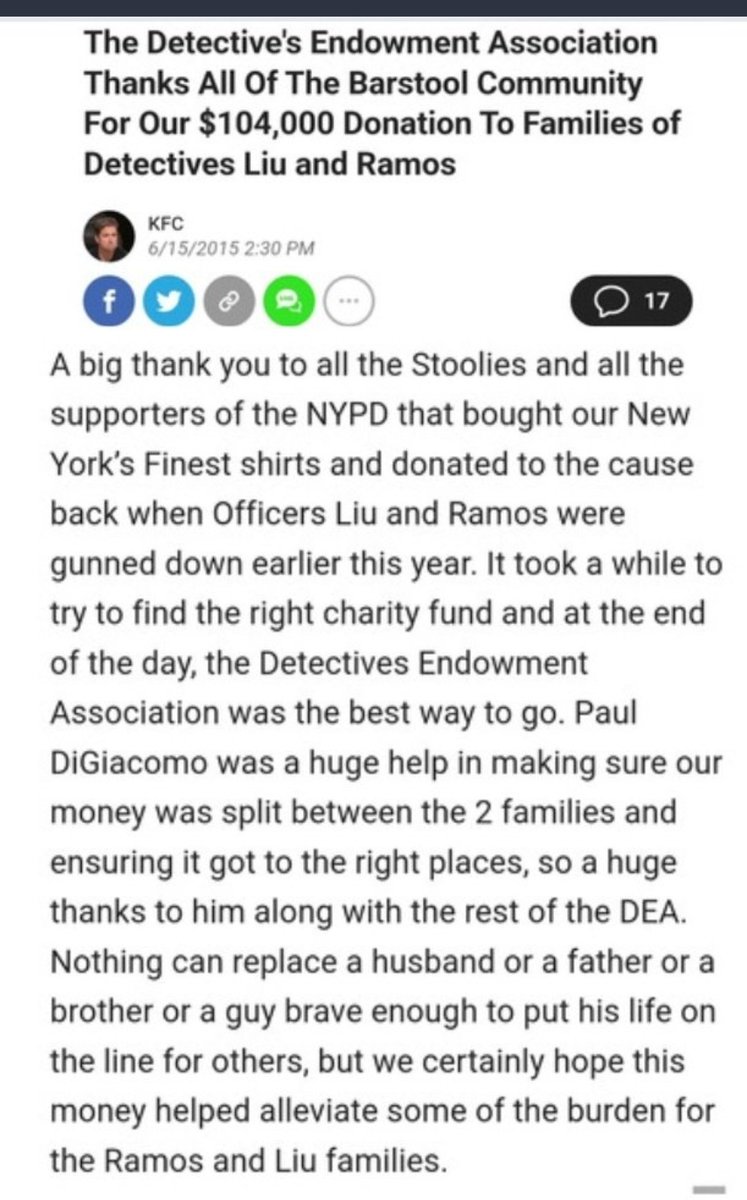 ThisDayInBSS's tweet photo. This is truly what #TheBarstoolDifference is & why I'm always proud to be a STOOLIE. There are multiple families of Firefighters & Policemen whp have had things made easier by the generosity of Stoolies. Along w/Barstool Fund. @stoolpresidente @erika_ @KFCBarstool https://t.co/qWUhovWQUe