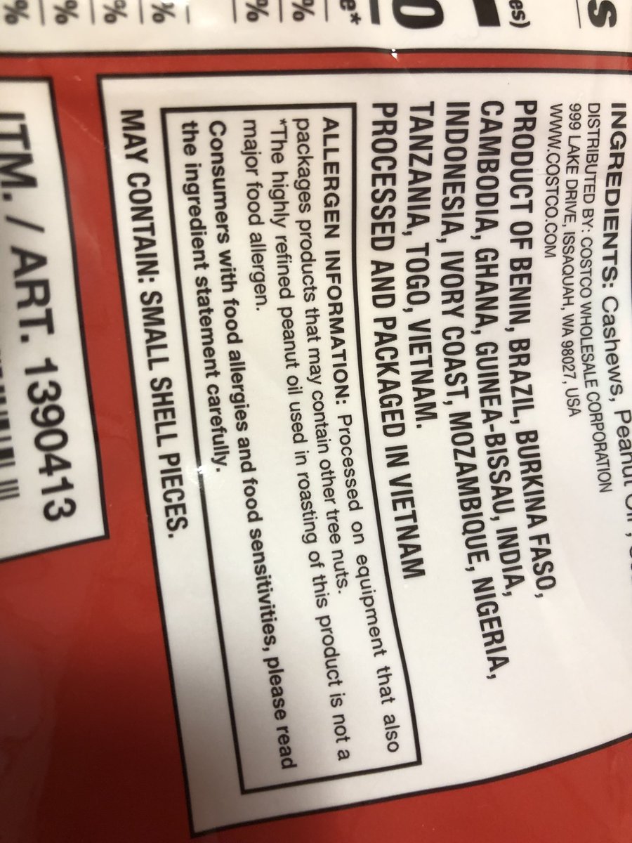 Globalization is not dead.  Here is the label from a bag of cashew nuts from Costco.  Product from many countries. Packaged in Vietnam. And it ends up on the shelf at Costco.