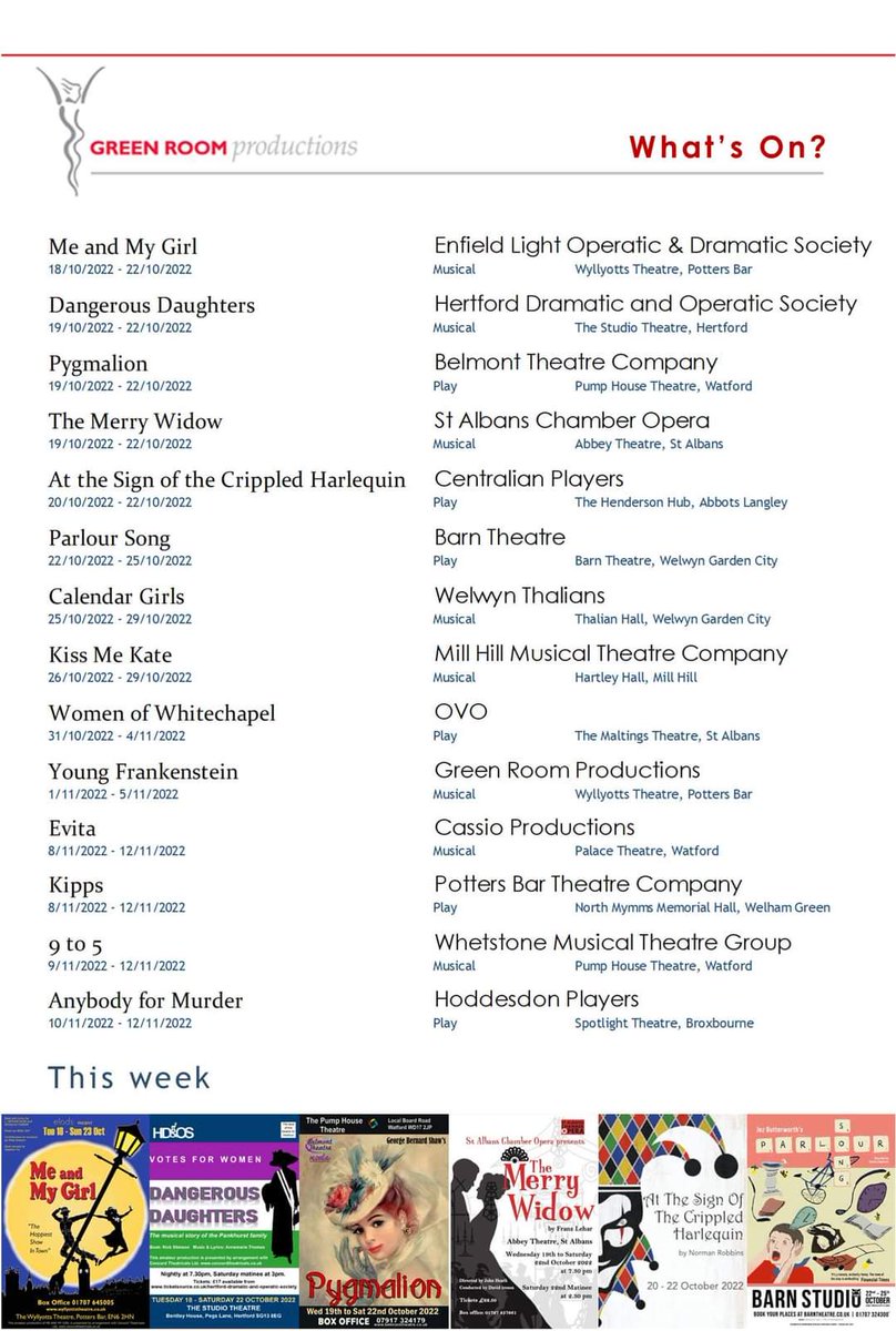 GreenRoom52's tweet image. What's on? 

@ELODSUK @Wyllyotts @HDandOS @BelmontTheatre1 @TheCentralians @BarnTheatreWGC @welwynthalians @MHMTC_ @OVOtheatre @CassioProds @PBTheatreCo