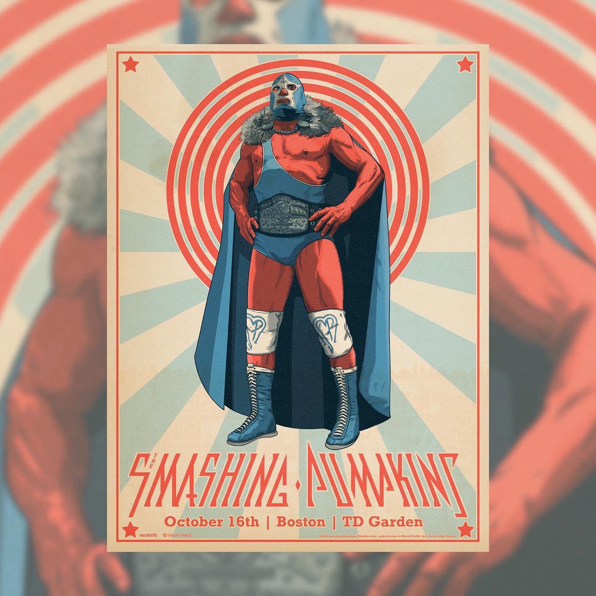 michaelmcgee15's tweet photo. Some details of my recent @SmashingPumpkin poster for @collectionzz How many song references can you spot on the title belt? #smashingpumpkins #billycorgan #luchaart #posterart #gigposterartist #gigposterart #collectionzz #iconic #wrestler #luchdore #mikemcgeeillustration https://t.co/yns3HE28Xi