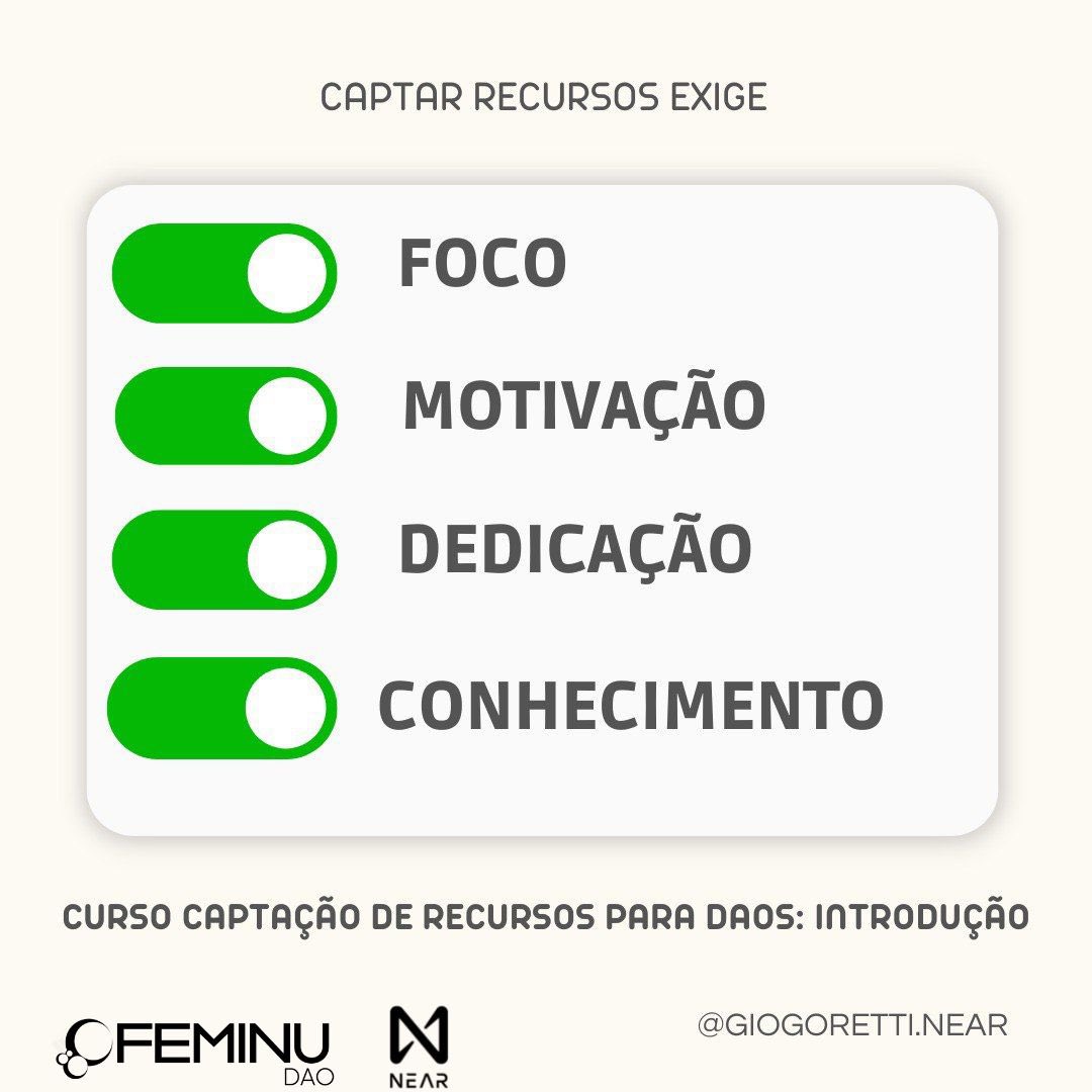 4 Dicas essenciais para captar recursos. Quer saber mais? Acesse o Curso gravado da captação de recursos para as DAOs.

mintbase.io/meta/feminu.mi…

 #sustentatabilidadedaos #feminudao #nft