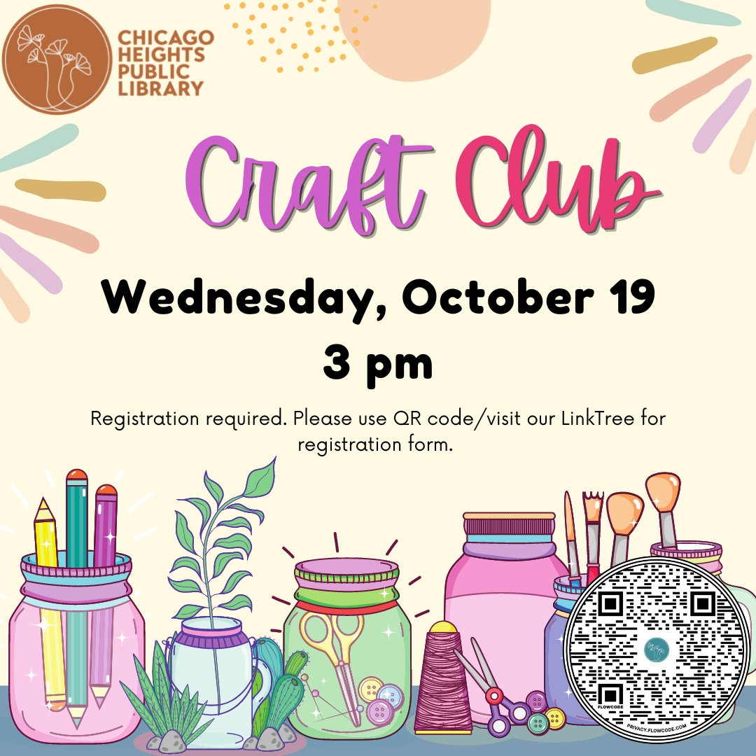 CHPLibrary's tweet photo. 🎃 Adults &amp; teens join us this Wednesday for our next Craft Club meeting at 3pm. We will decorate our own pumpkin door decor just in time for the Halloween season. Please register using our form on our LinkTree or use https://t.co/bmD9tHR8GW 🎃
Supplies limited. https://t.co/AfnuBkFuao