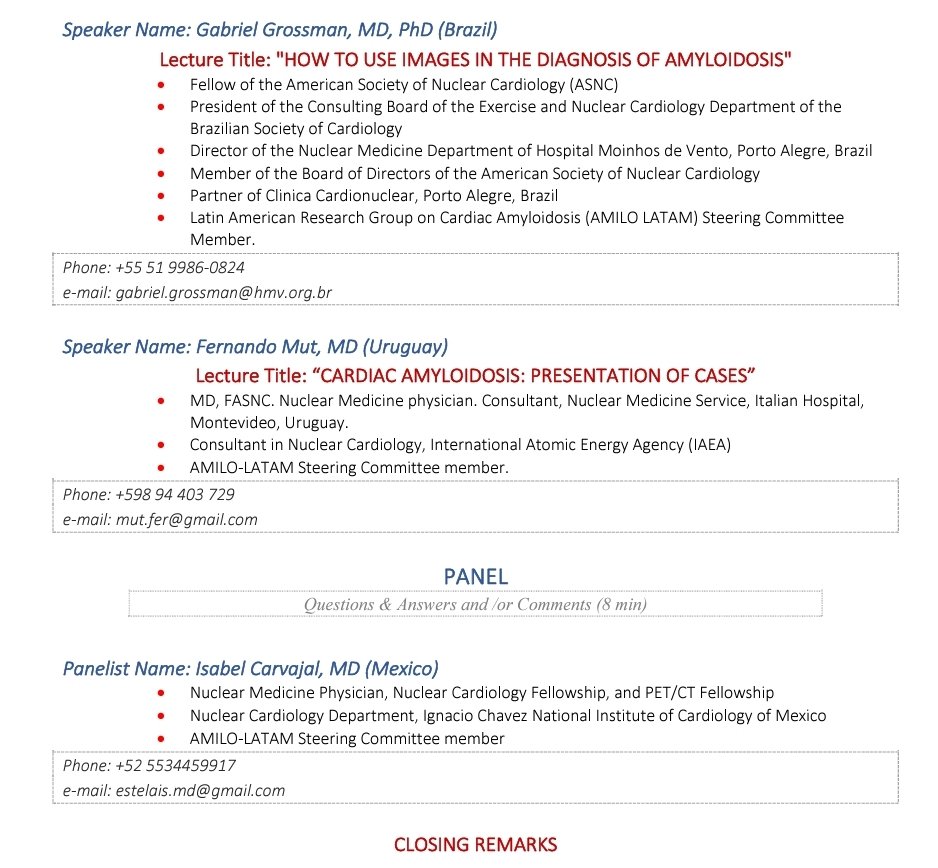 ♥️Mañana estaremos participando en el VII INTERNATIONAL SUMMIT 2021 HEART FAILURE &amp; PULMONARY HYPERTENSION junto con ASNC en el Módulo:
📌Amiloidosis Cardiaca, la enfermedad del momento <a href="/MyASNC/">ASNC Society</a> <a href="/Ggrossman11/">Ggrossman</a> <a href="/JorgeCamill/">Jorge Camilletti</a> <a href="/juanerriest/">Erriest Juan</a> <a href="/alexandersoneri/">Erick Alexanderson R</a> <a href="/estelais/">Dra. Isabel Carvajal.</a>