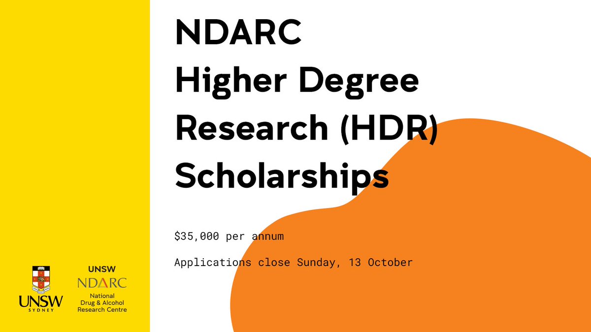 Interested in doing a #PhD at #NDARC? NDARC higher degree research scholarship applications for 2023 close Sunday, 13 November. $35,000 per annum, tax-exempt for three years (with the possibility of a six-month extension)

Information on how to apply →  ndarc.med.unsw.edu.au/content/schola…