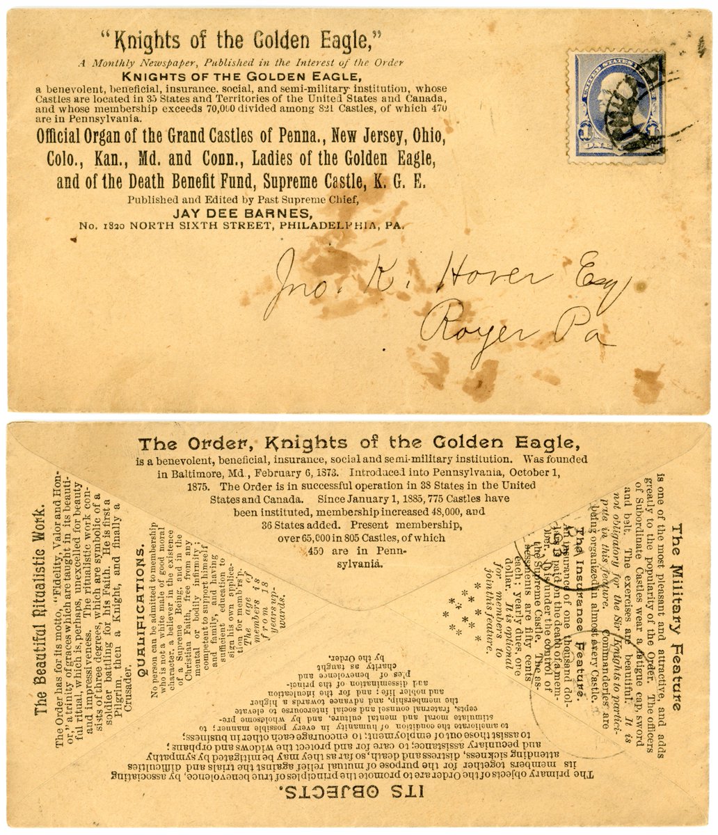 Advertising cover for the Knights of the Golden Eagle - Philadelphia, Pennsylvania - 1893. #Stamps #Philately