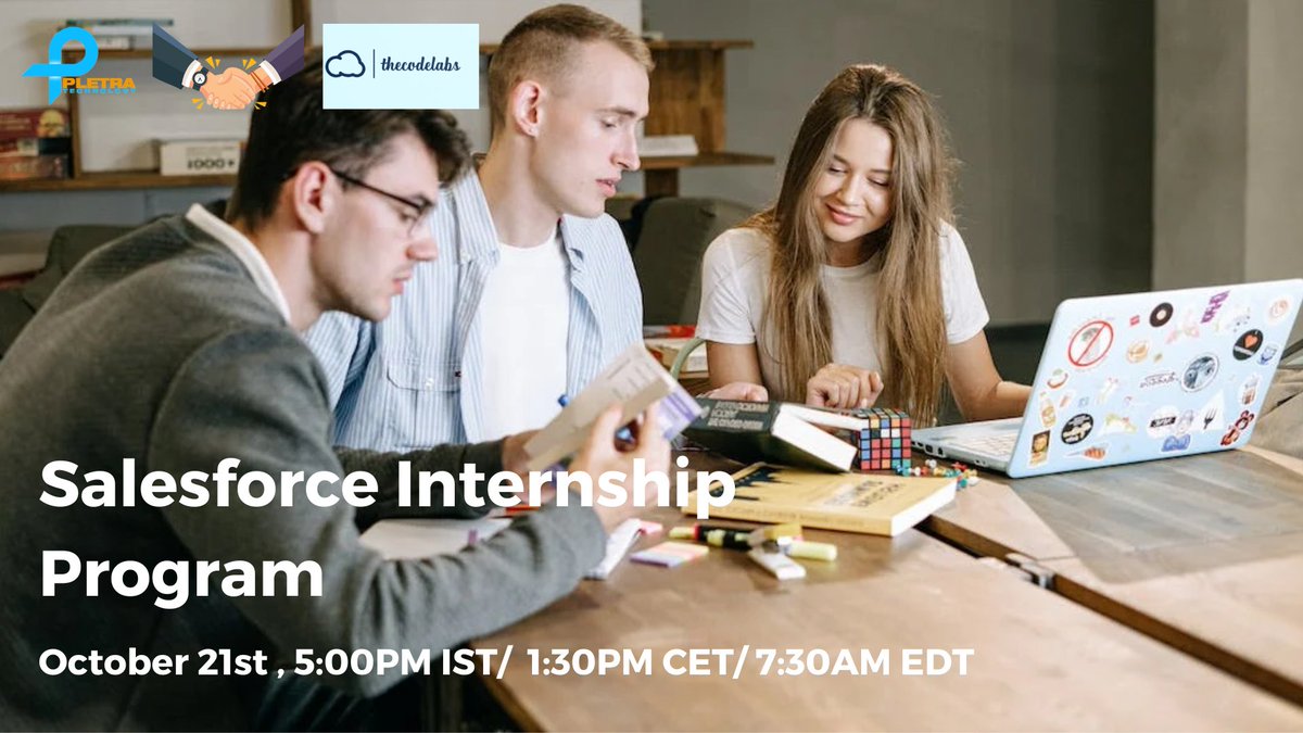 Pletratech1's tweet image. PletraTech proud to collaborate with theCodeLabs to launch an internship program for energetic and talented candidates (2020 pass out onwards Candidates) in partnership with theCodeLabs.

Register here to attend this session bit.ly/3dPk8Vw

#pletra #sfdctraining