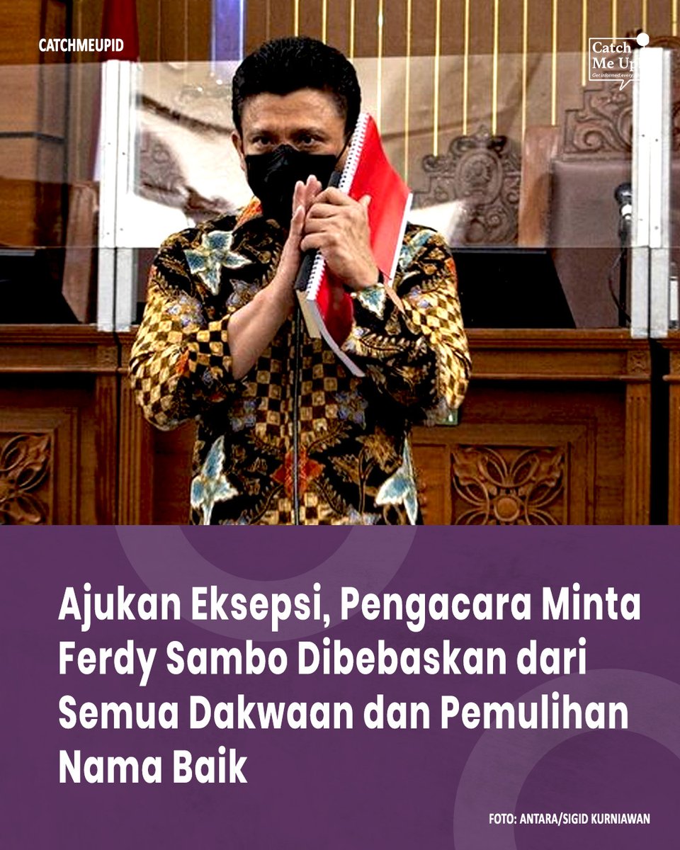 Tim kuasa hukum Ferdy Sambo dan Putri Candrawathi mengajukan eksepsi setelah sidang perdana Ferdy Sambo. Eksepsi itu langsung dibacakan tim kuasa hukum dalam persidangan yang digelar di Pengadilan Negeri Jakarta Selatan, Senin (17/10).