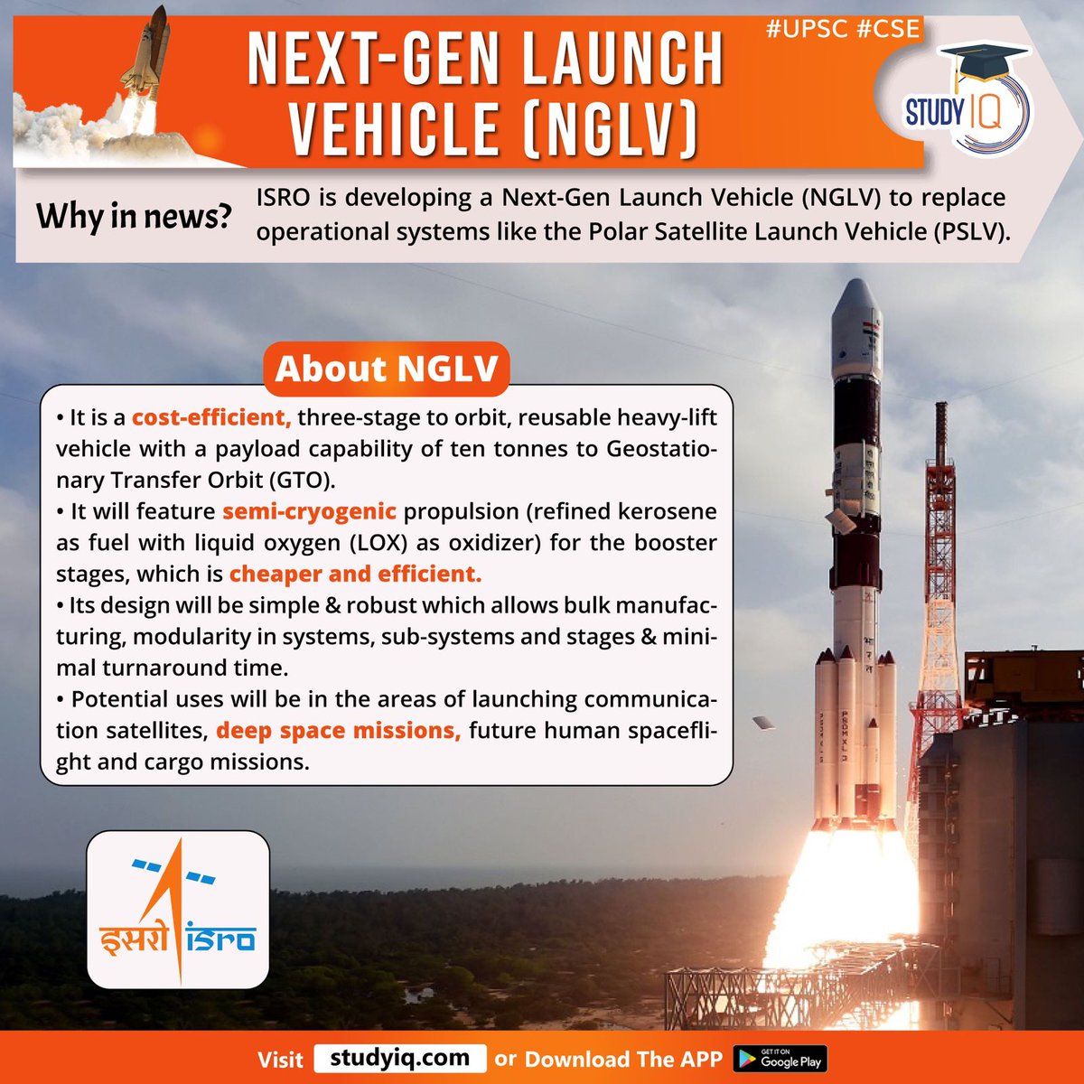 upsciq's tweet photo. #Next-#Gen #Launch #Vehicle (NGLV) 

#nextgenlaunchvehicle #nglv #isro #operationalsystems #polarsatellite #launchvehicle #pslv #threestagetoorbit #geostationarytransferorbit #gto #semicryogenic #liquidoxygen #lox #boosterstages #cheaperandefficient #subsystems #minimalturnaround https://t.co/X2sDkXWR1T