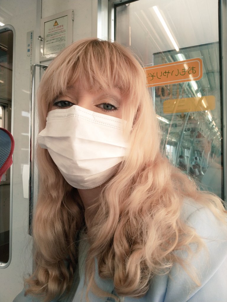 mouth mask mask 1girl solo long hair surgical mask blonde hair  illustration images