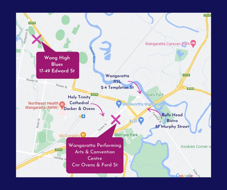 All those travelling to visit - take care, and check appropriate state government websites for up to date safety information.
We look forward to having you for the weekend in Wangaratta.
Ten Days til the music kicks off.