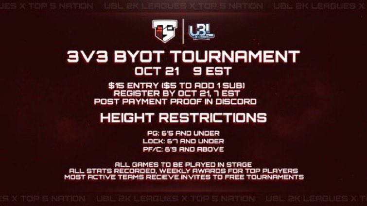 TheTop5N's tweet photo. Our Very First Top 5 x @UBL2KLEAGUES 3v3 Tournament. 

The Rules Have Been Set, Follow UBL For All Registration Information! 🏛️

See You On The 21st…👀 

#DefendTheNation 🏛️ https://t.co/Xcxbo1OXI5