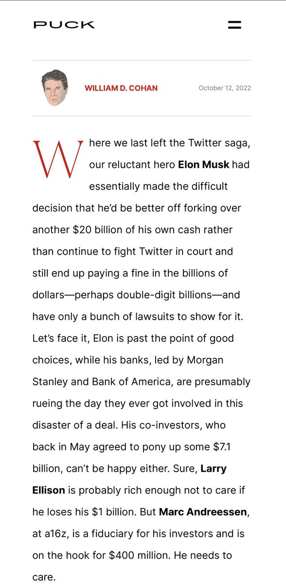 If you listened to @WilliamCohan tonight with @karaswisher and @profgalloway and want more of his Wall Street & Elon analysis (not to mention his storytelling prowess), subscribe to his private email 𝘋𝘳𝘺 𝘗𝘰𝘸𝘥𝘦𝘳—twice a week, right to your inbox. puck.news/author/william…