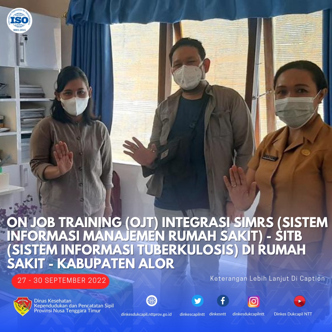 dinkesntt's tweet photo. 27 - 30 September 2022
Kegiatan On Job Training (OJT) Integrasi SIMRS (Sistem Informasi Manajemen Rumah Sakit) - SITB (Sistem Informasi Tuberkulosis) di Rumah Sakit di kabupaten Alor.
#dinkesdukcapilntt2022 #P2PM #P2P #SITB #TB #TripleEliminasi #SIMRS https://t.co/cTxIAijBtj