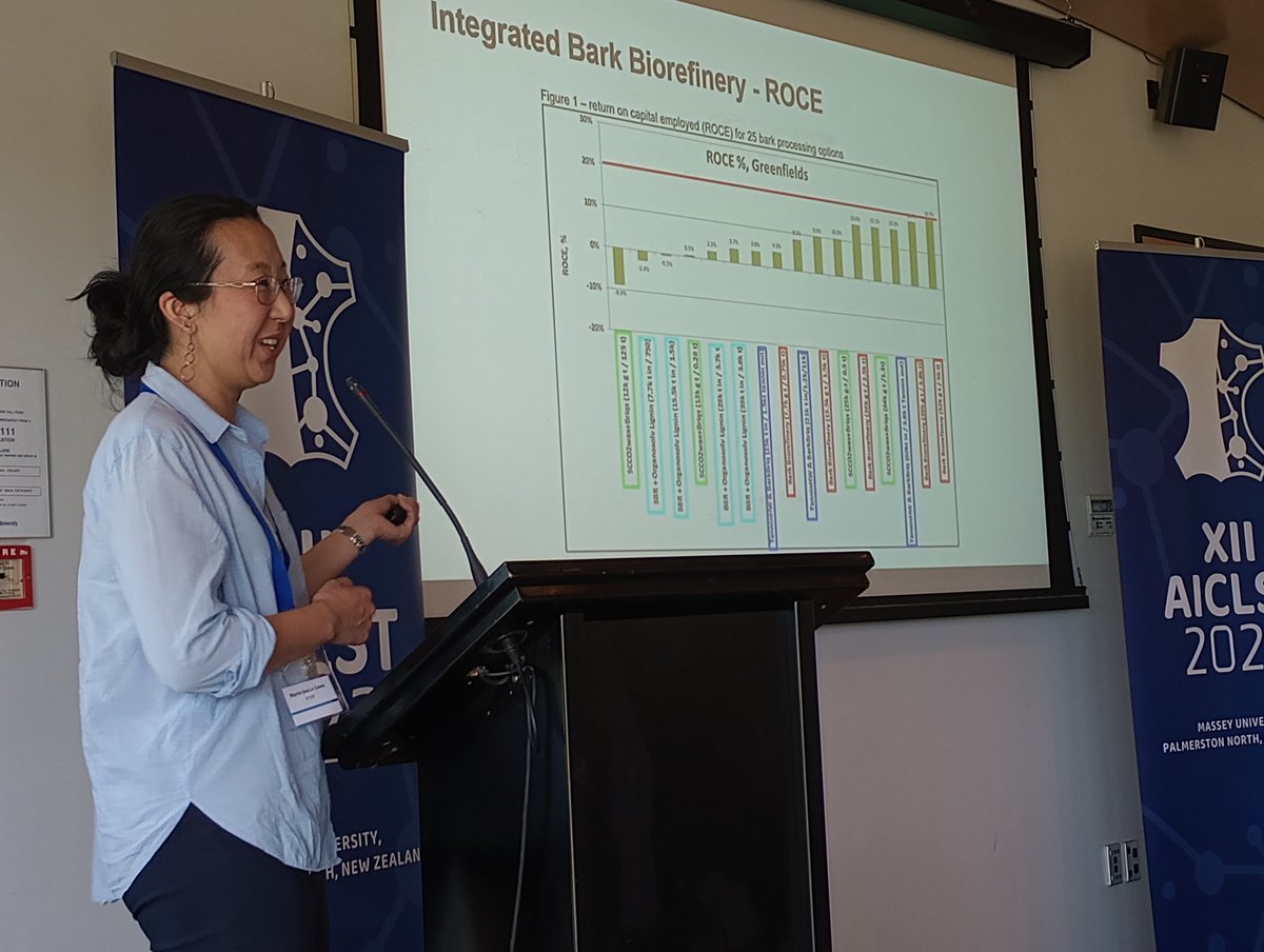 Marie Joo Le Guen, SCION, discussing the bark biorefinery project at the AICLST conference