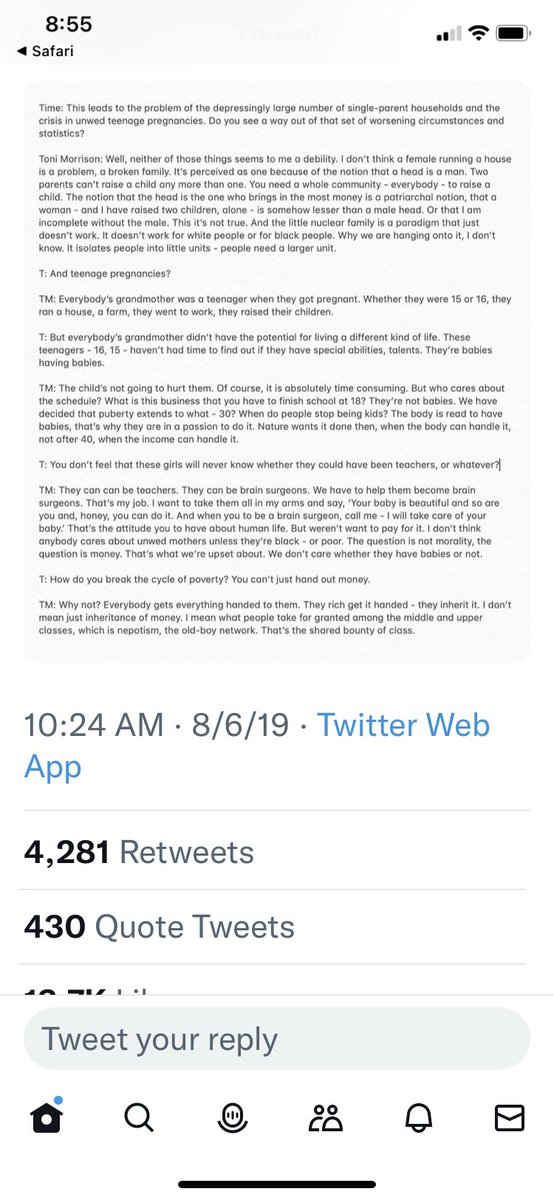 I argued fiercely with Toni Morrison about the positions she took in this this interview in TIME. As I attempt as a 71-year-old to parent adolescents, I want to revisit those conversations when I insisted she was wrong.
