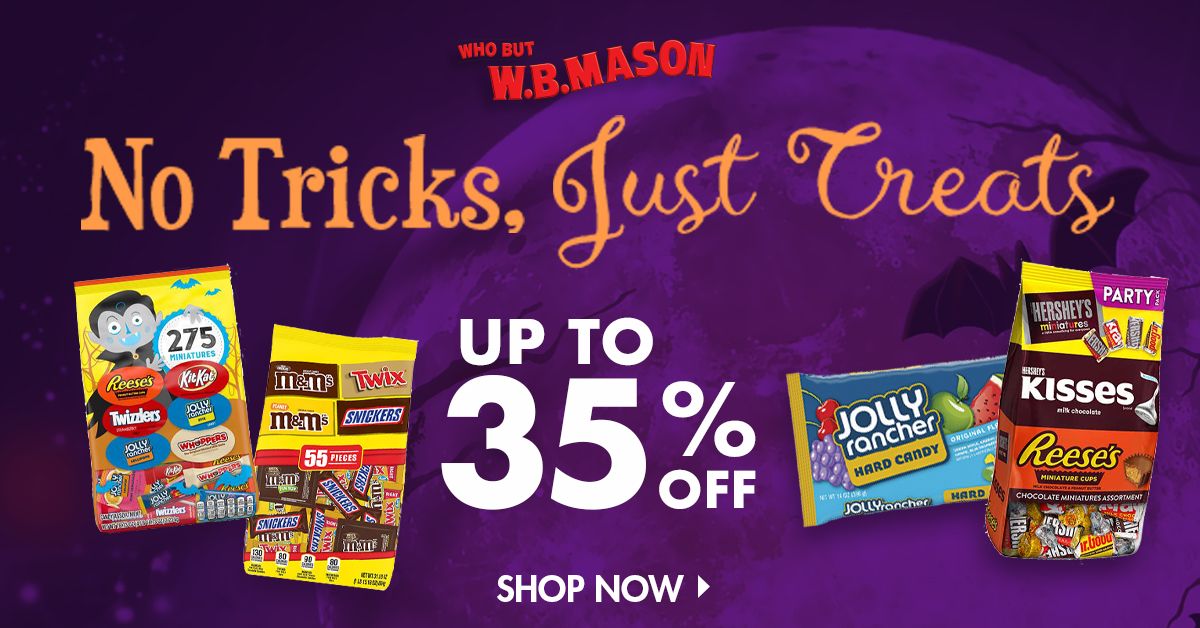 All of your Halloween favorites in one place - shop wbmason.com for candy & treats at amazingly low prices! 🎃👻 #halloween #candy #trickortreat #shopnow #whobut #wbmason wbmason.com/SearchResults.…