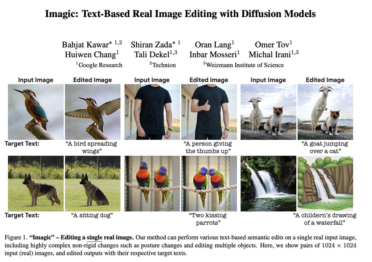 _akhaliq's tweet image. Imagic: Text-Based Real Image Editing with Diffusion Models
abs: arxiv.org/abs/2210.09276