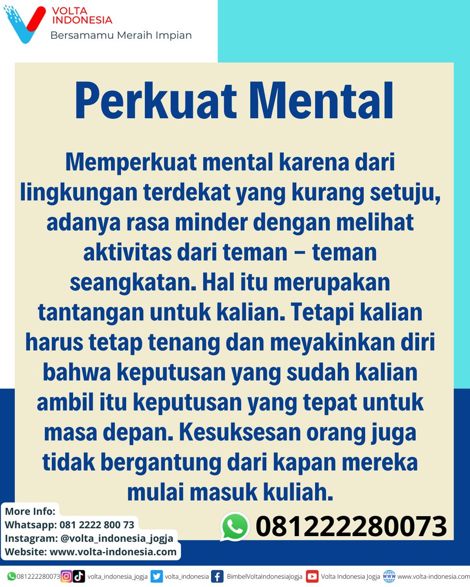 volta_indonesia's tweet photo. Hai teman-teman gapyear sudah sampai mana nih persiapan kalian ???
Jangan lupa yuk gabung BIMBEL VOLTA INDONESIA untuk mematangkan persiapan mu 🥰
#voltaindonesia #bersamamumeraihimpian #3SMA #Gapyear #snbt2023 #bimbelutbksnbt2023 #bimbelmurah #bimbelmurahjogja https://t.co/xlGTXYbR1Q