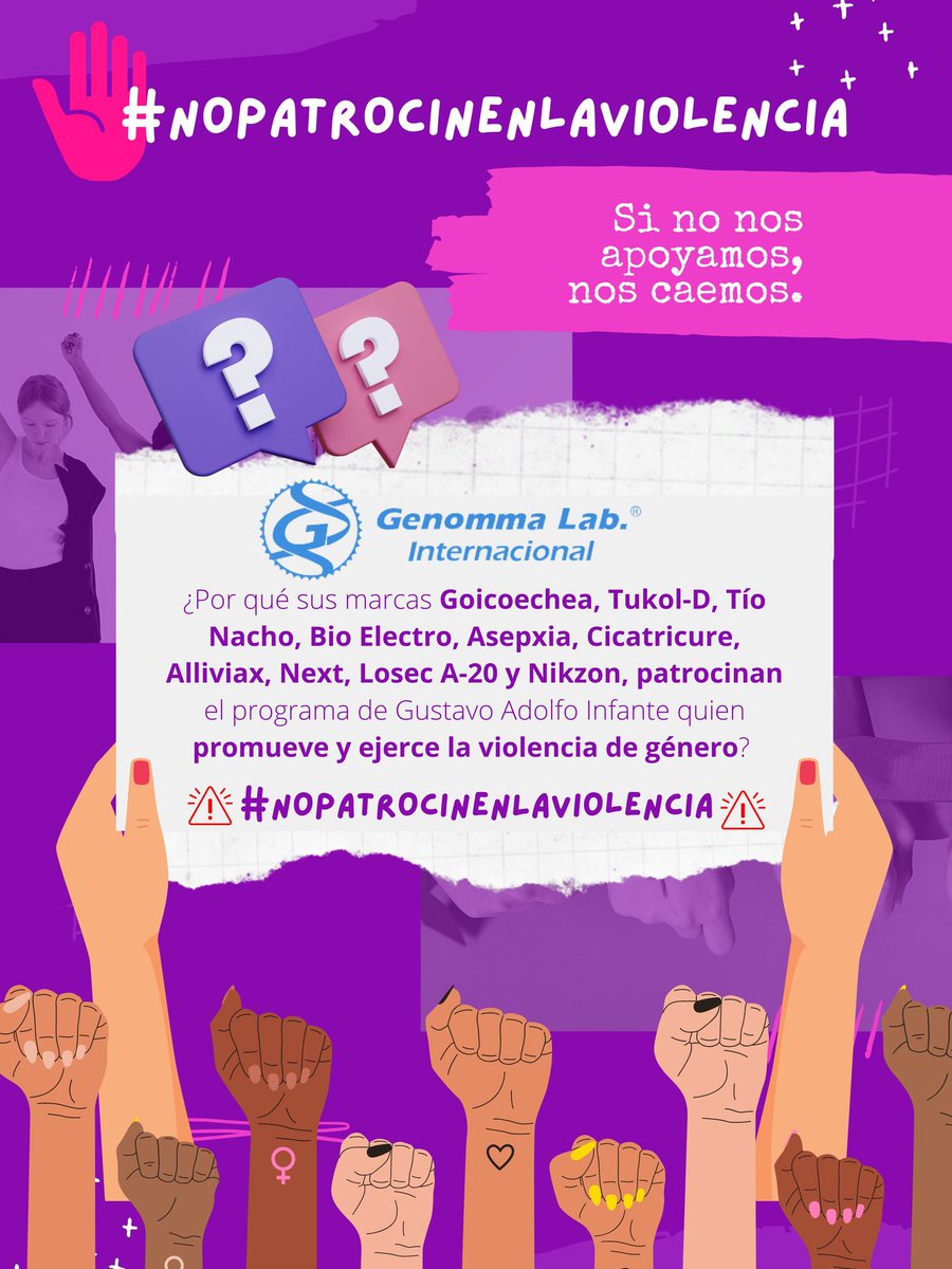 fragosomanager's tweet photo. @GenommaLab Lamentamos que sus marcas Goicoechea, Tukol-D, TíoNacho, BioElectro, Asepxia, Cicatricure, Alliviax, Next, Losec A-20 y Nikzon patrocinen y promuevan la violencia.
Fuera @GAINFANTE @deprimeramano d @ImagenTVMex @OlegarioVazquez #NoPatrocinenLaViolencia #GustavoAdolfo https://t.co/lGFUqWrcdr