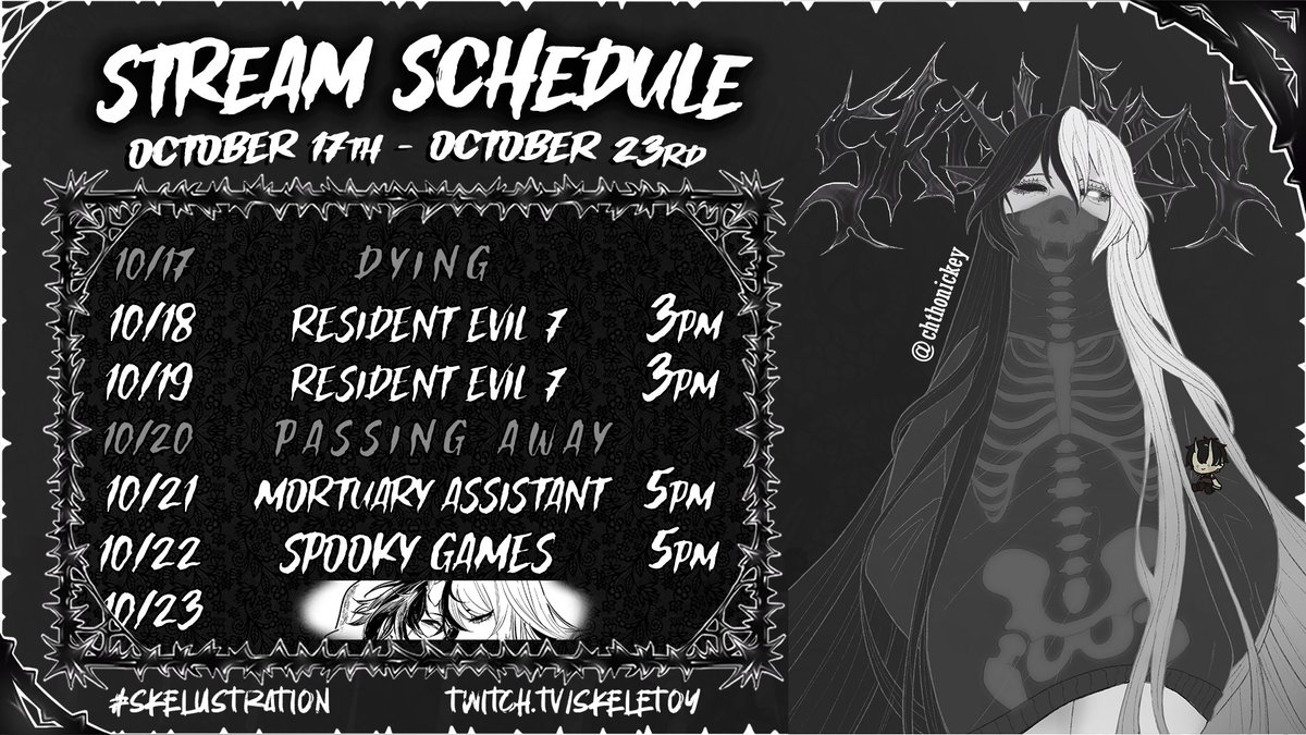 HereLiesElla's tweet photo. i edited my own schedule for the first time now that i am a proud owner of photoshop 👉👈

ᵃˡˡ ᵗⁱᵐᵉˢ ⁱⁿ ᶜᵉⁿᵗʳᵃˡ ᵇᵗʷ

❥𝓣𝓌𝒾𝓉𝒸𝒽: https://t.co/s0gFKqBY9Q
❥𝓓𝒾𝓈𝒸𝑜𝓇𝒹: https://t.co/dHzOPEHuUj
❥𝓣𝒽𝓇𝑜𝓃𝑒: https://t.co/8zHJk6voyo

#skedule #skelelive ┊💀💍 https://t.co/rvgK5nMkvz