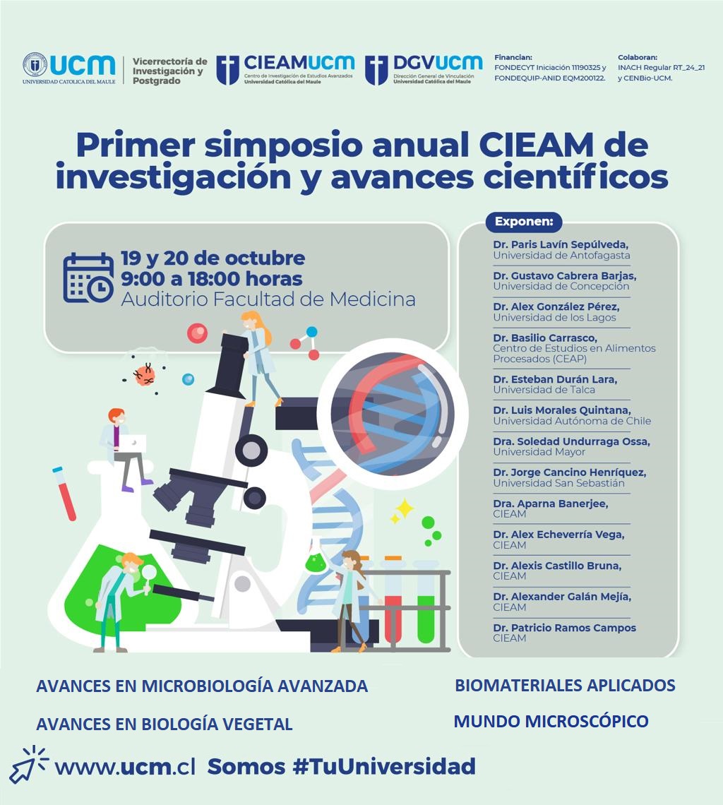 Trece investigadores del más alto nivel, estarán presentando sus ultimas investigaciones en el primer simposio #CIEAM  de investigación y avances científicos.
Microbiología, Biomateriales, Biología Vegetal, enigmas del mundo microscópico  y mucha ciencia de calidad en 2 días