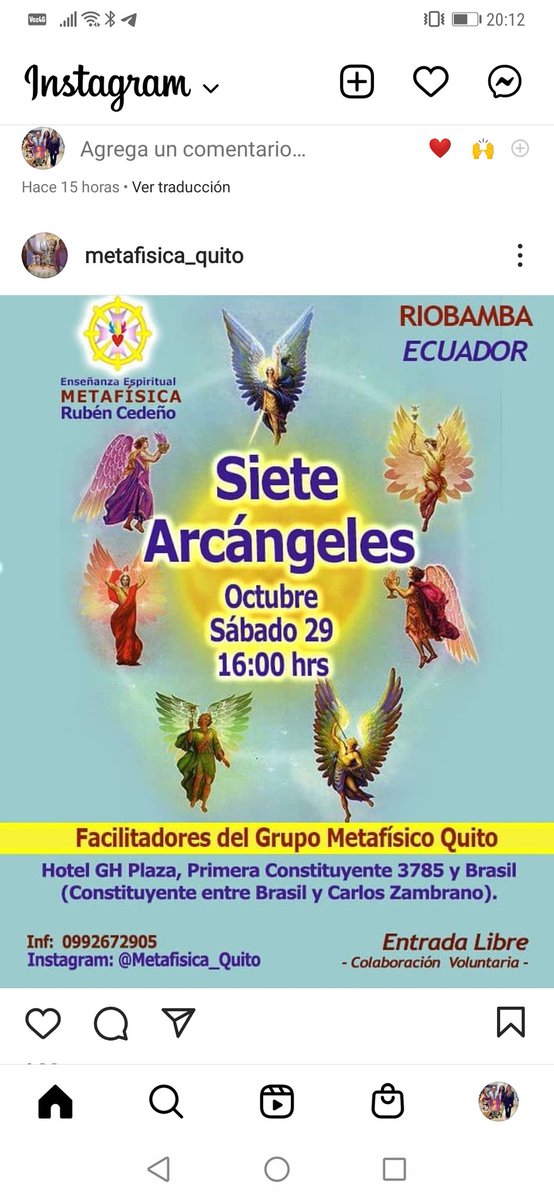 Metafísica en Riobamba tema Arcángeles presencial facilitadores de Quito sábado 29 de octubre a las 16:00 hotel GH