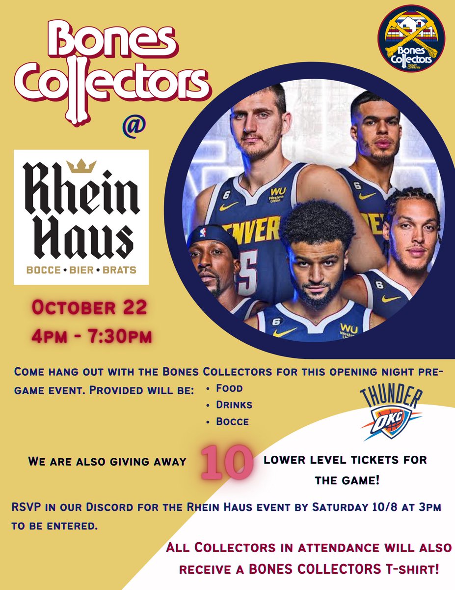 DenverTopShot's tweet photo. 🎉 To celebrate the start of the season and our event at @rheinhausdenver, we are giving away one: 

🦴@BizzyBones11 Metallic Gold LE rookie @nbatopshot moment! 🦴 

FOLLOW, LIKE, and RETWEET for entry! Winner will be selected on Friday afternoon. RSVP in our discord for 10/22. https://t.co/JG7cHFyM7E