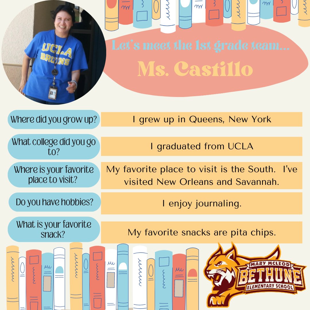 vvusdbethune's tweet photo. Get to know our Bethune Family! 🐯Each week we will be spotlighting teachers from each grade level and sharing some fun facts about them! ❤️ 🙌🙏✨

Say hello to our 1st grade Team: Ms. Davis, Ms. Castillo, and Ms. Rosas! 👋 #leanonme #leanonawildcat🐯 https://t.co/cCHwrqChqV
