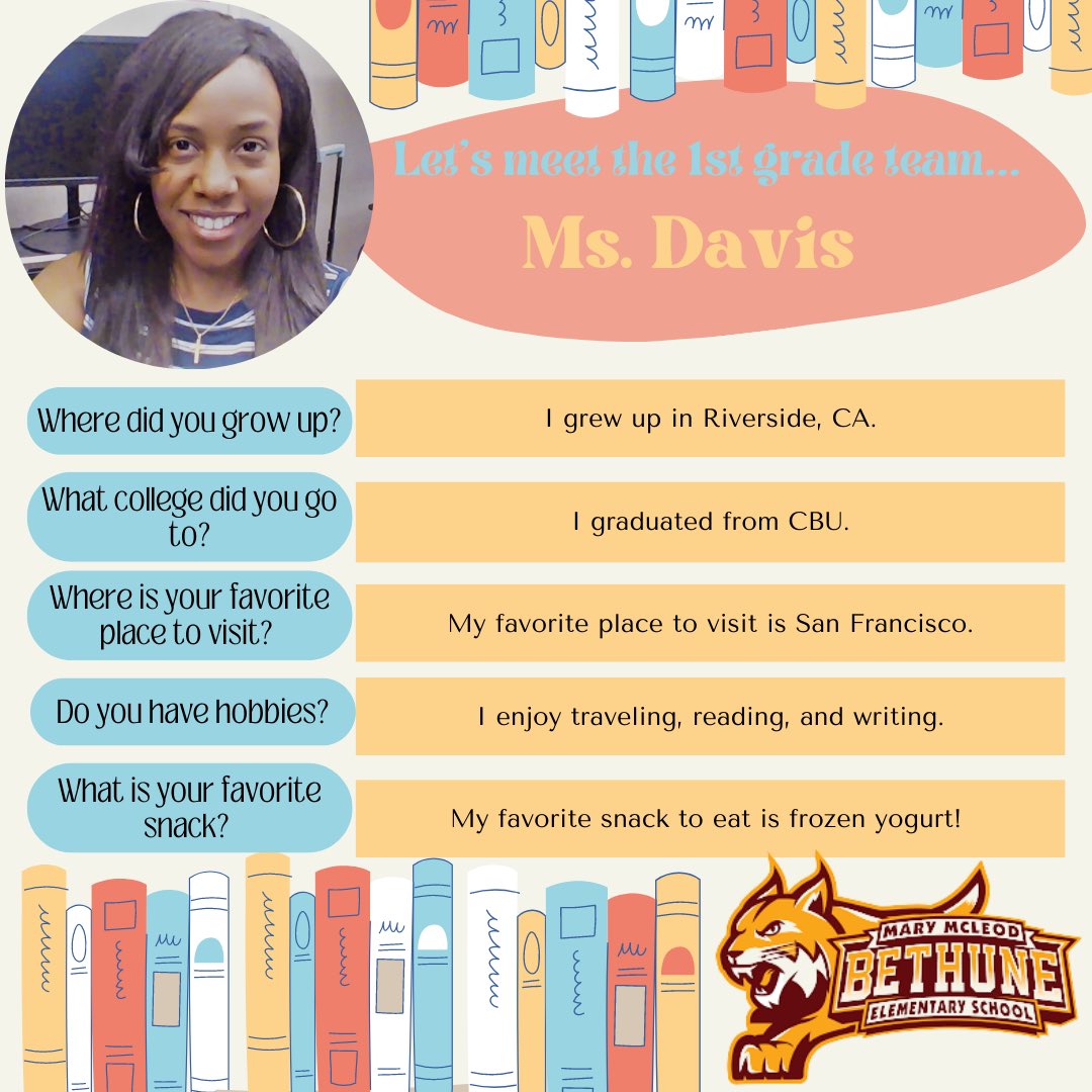 vvusdbethune's tweet photo. Get to know our Bethune Family! 🐯Each week we will be spotlighting teachers from each grade level and sharing some fun facts about them! ❤️ 🙌🙏✨

Say hello to our 1st grade Team: Ms. Davis, Ms. Castillo, and Ms. Rosas! 👋 #leanonme #leanonawildcat🐯 https://t.co/cCHwrqChqV