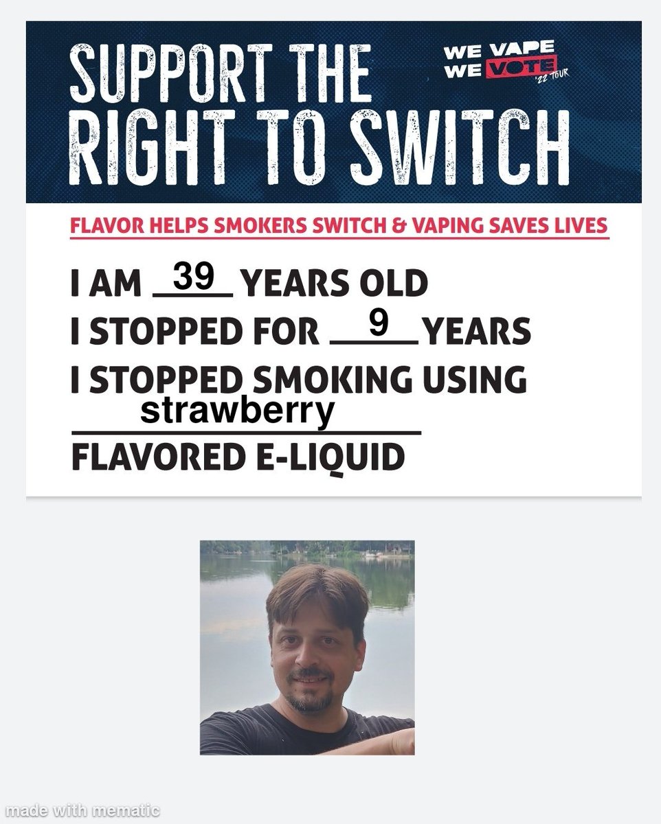RedfearnMike's tweet photo. I smoked cigarettes for 18 years. I started at 12 years old. I had tried quitting so many times that I had quit trying, and just resigned to die with a cigarette in my mouth. Then I found vaping. It was a strawberry flavor that gave me the confidence to try again.
#WeVapeWeVote https://t.co/8cdOeoJynD
