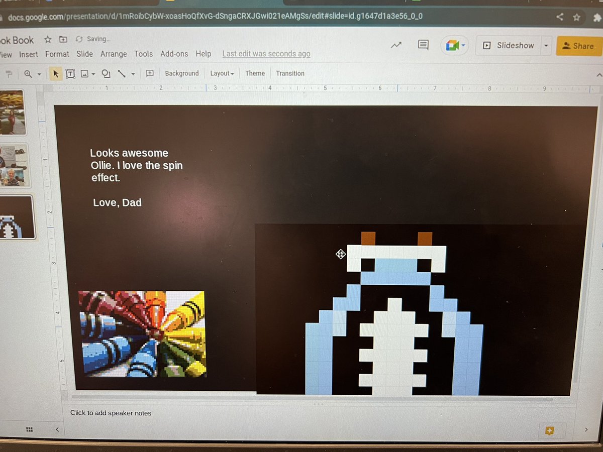 How AWESOME is this? Our Ss are creating Look Books to document growth/learning and share work with families. While conferencing with this cutie today, I saw I wasn’t the only one giving him feedback! <a href="/BlueAshElem/">Blue Ash Elementary</a> families are the BEST! #WeAreAviators #dadforthewin #baebrilliant