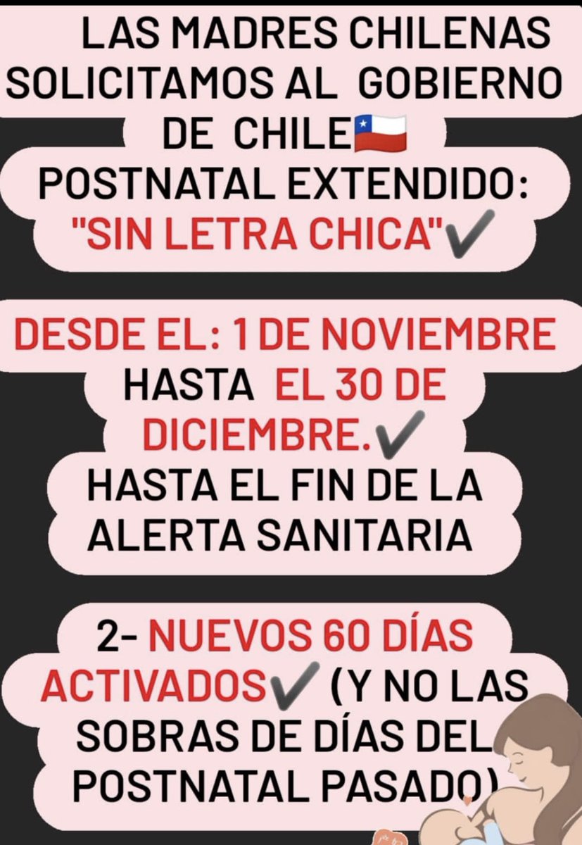 KarenHerSie's tweet photo. Somos las madres de este país que pedimos la #extensiónpostnatalparental
Y el @GobiernodeChile
Que no se quiere pronunciar
@gabrielboric @Postnataldeeme1 @GobiernodeChile @Senado_Chile @ximenaguilera @Min_Hacienda @MinMujeryEG @MintrabChile hasta 31 de diciembre #alertasanitaria# https://t.co/OzZ3ERxkHR