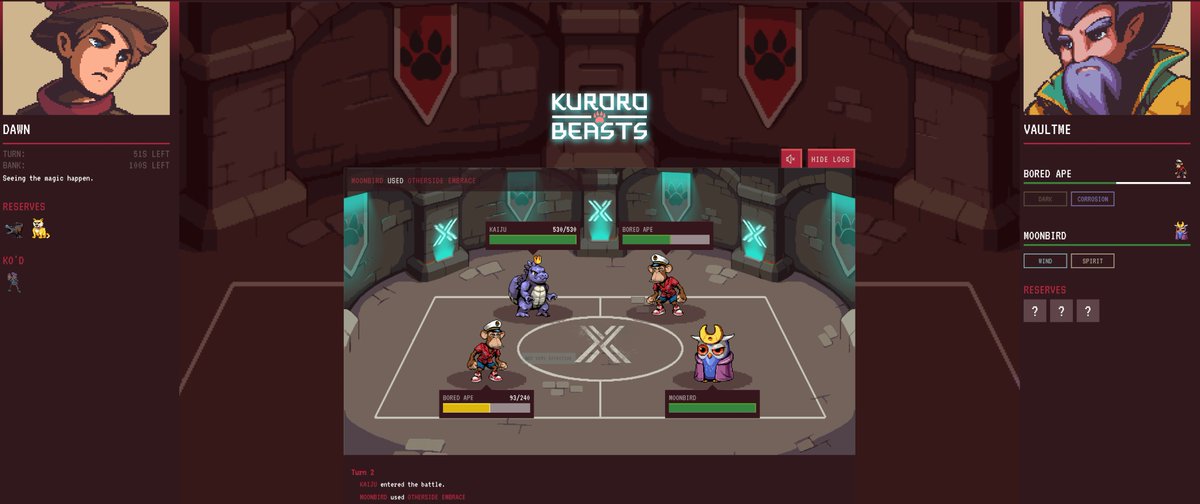 Love to see <a href="/kurorobeast/">kuroro beasts</a> <a href="/kurorobrawl/">Beast Brawl</a> still building their pokemon-battle esque platform. And adding support for big NFT collections <a href="/BoredApeYC/">Bored Ape Yacht Club 🍌</a> <a href="/moonbirds/">Moonbirds</a> <a href="/KaijuKingz/">KaijuKingz</a>. Fun stuff