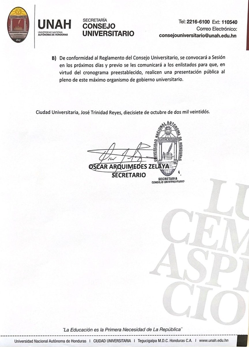 UNAH Universidad Nacional Autónoma de Honduras on Twitter sobre aspirantes a la