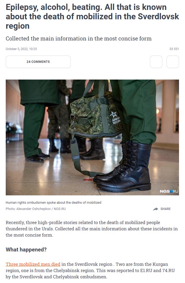 YellowAfterlife's tweet photo. This is while some of them don't even make it to Ukraine, dying from alcohol poisoning or as result of fights in facilities where the soon-would-be-soldiers are gathered.

[E1 also keeps a category of news and stories regarding mobilization, some pretty grim]
#RussiaMobilization https://t.co/QZewSmEOae