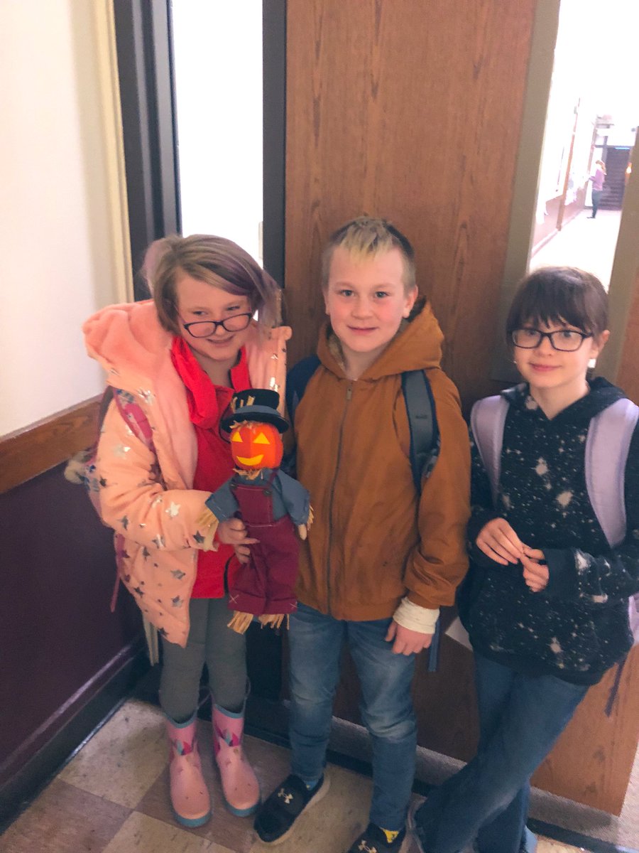 LyonsMusicDept's tweet photo. Pumpkin Bones was found this morning by these students… but he got away again this afternoon… so Lyons Elementary students are still on the look out to find this little trickster to teach him about sharing @LyonsSchools #quavermusiced #pumpkinbones https://t.co/Lw4mYlAI5g