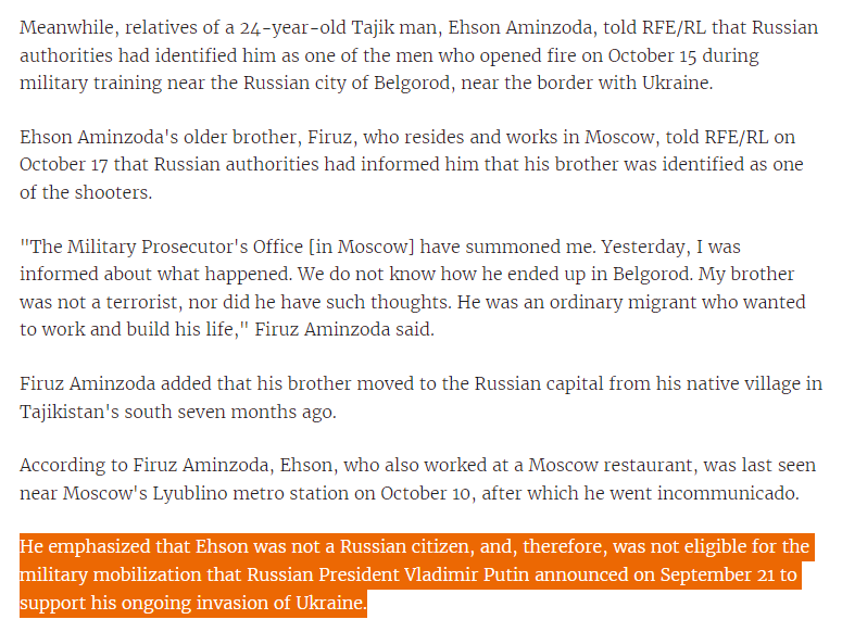 YellowAfterlife's tweet photo. RFE/RL interview with a brother of one of the shooters in yesterday's spree in Belgorod suggests that he shouldn't have been there at all as he's not a Russian citizen
#RussiaMobilization
https://t.co/08N7bc3MJP https://t.co/gr1bifzhmW