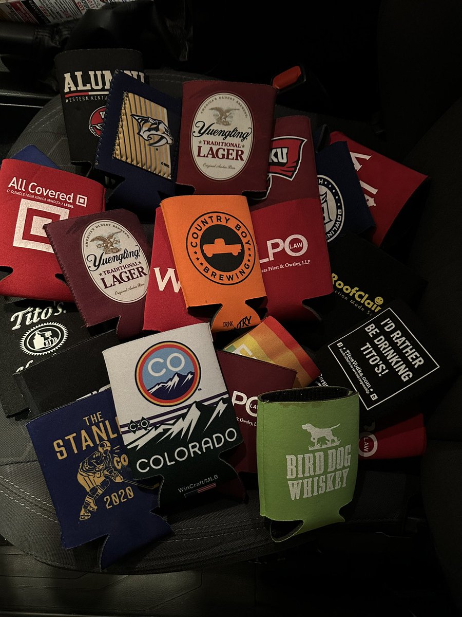 tarmstrong0523's tweet photo. How many koozies under your driver’s seat before my friends stage an intervention?  I found 23 tonight 😬 https://t.co/X2x3Kstjj4