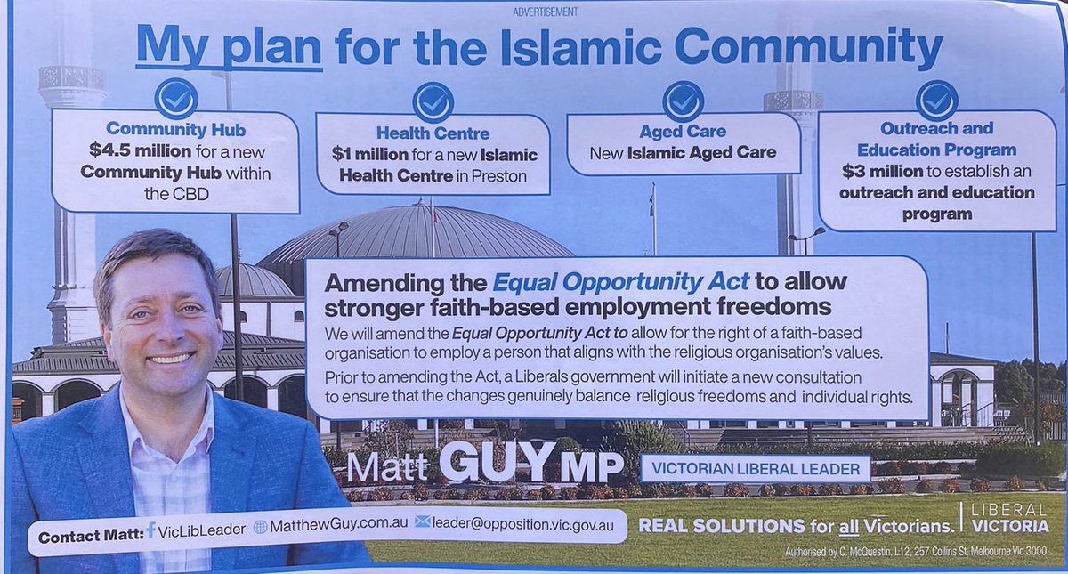 LyleShelton's tweet photo. Breaking: Vic Libs pledge to partially restore freedom of religion (subject to consultation which will see it contested). Sadly, they still support criminalising parents who help their gender confused child, but this is a start. #VictoriaVotes2022 #SpringSt #voteFamilyFirst https://t.co/pzElybDDR4