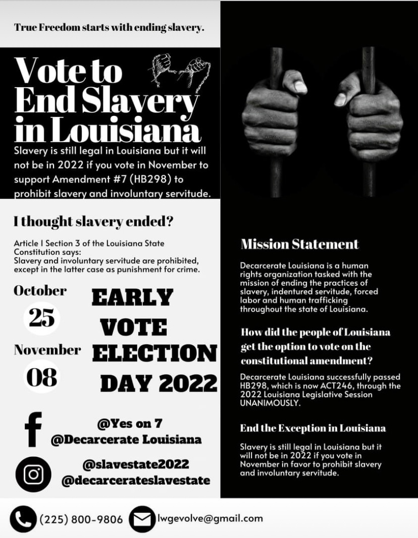 Abolitionnation's tweet photo. #Freedom5 #LetThePeopleDecide #AbolishSlaveryLA   Louisiana #VOTE #Yeson7 https://t.co/PFUQjKFRGV