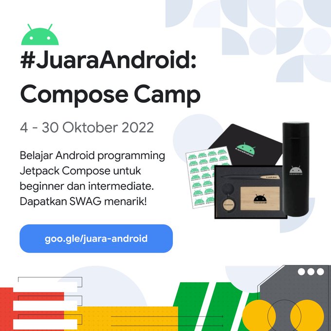 Baltheon's tweet photo. Thanks, @Google @googledevsid for providing this free course, this opens up my journey to learn about android development. more information about Juara Android program can be accessed on this link https://t.co/jwvyfsLyGB #JuaraAndroid #ComposeCamp https://t.co/acGc83CeJR