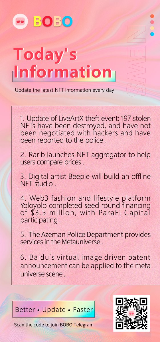BOBO_INFO1's tweet photo. Today's information: Yoloyolo, a Web3 fashion and lifestyle platform, has completed a seed round financing of 3.5 million dollars, with ParaFi Capital participating in the financing;#NFT #BTC https://t.co/3GmIMS3HBJ