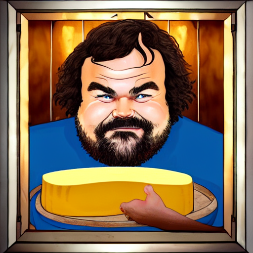 "Jack Black eating cheese in a sauna"